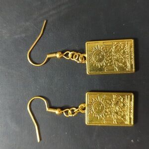 Gold Tone The Moon La Luna Tarot Card Metal Dangle Statement Earrings